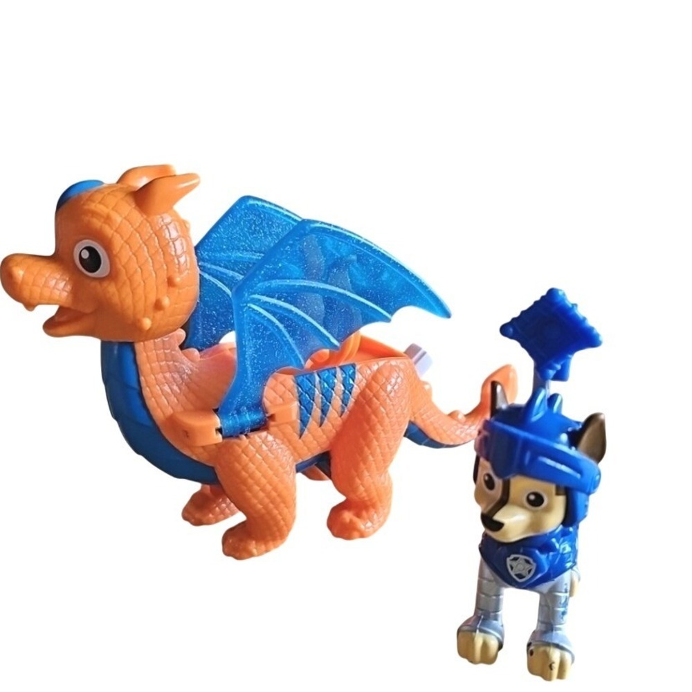 PAW Patrol Rescue Knights Chase and Dragon Draco Action Figure Set Blue Orange